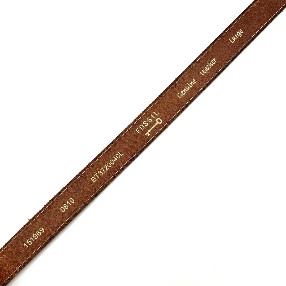 Y2K Fossil Silver Leather Brass Rhinestone Buckle Stretch Waist Belt L 36-38" - Picture 7 of 12